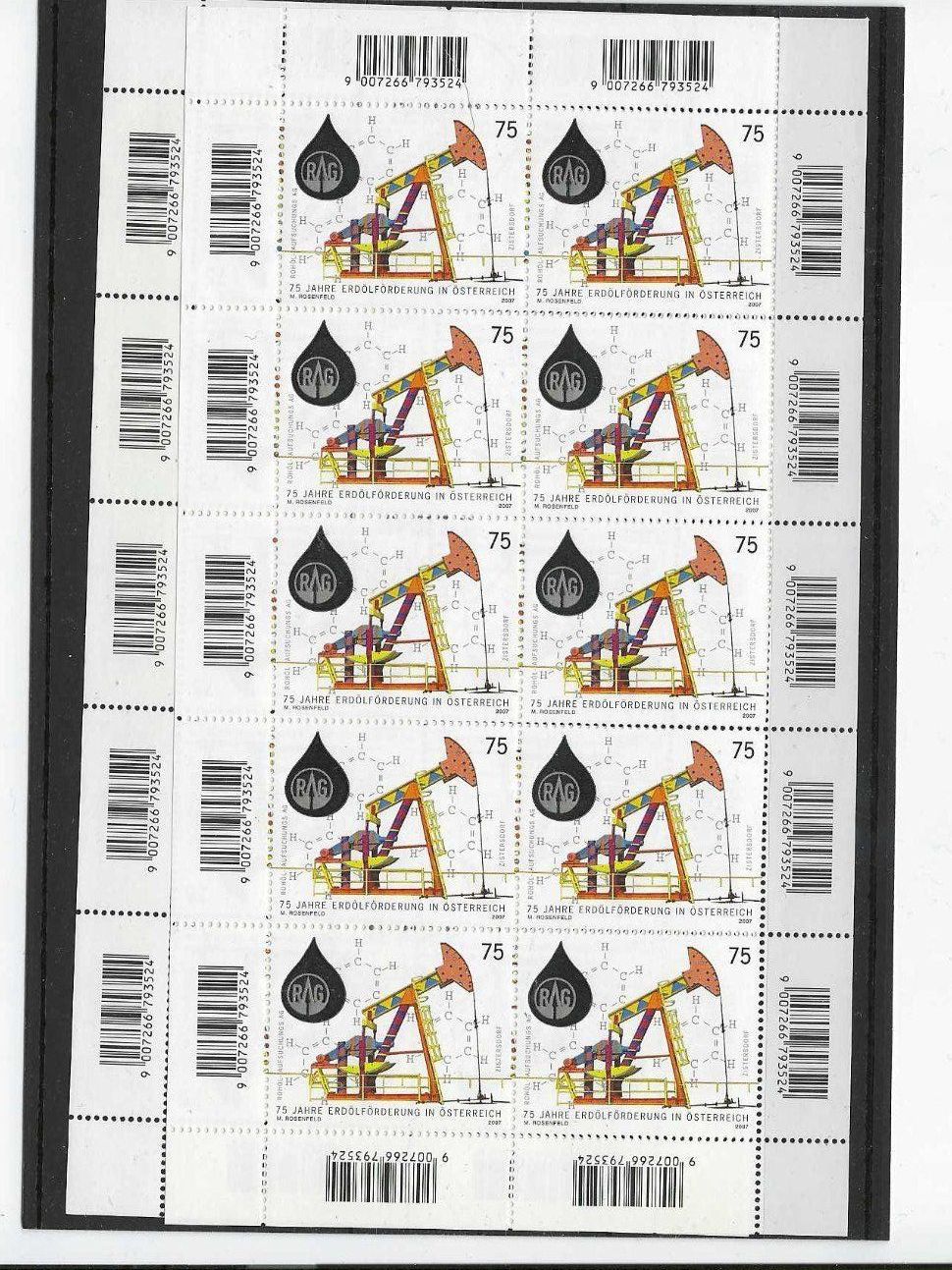 Alle Briefmarken: ÖSTERREICH 2007 KLEINBOGEN **/GEST. ERDÖLFÖRDERUNG – Gebraucht aus Dintikon von bonita099