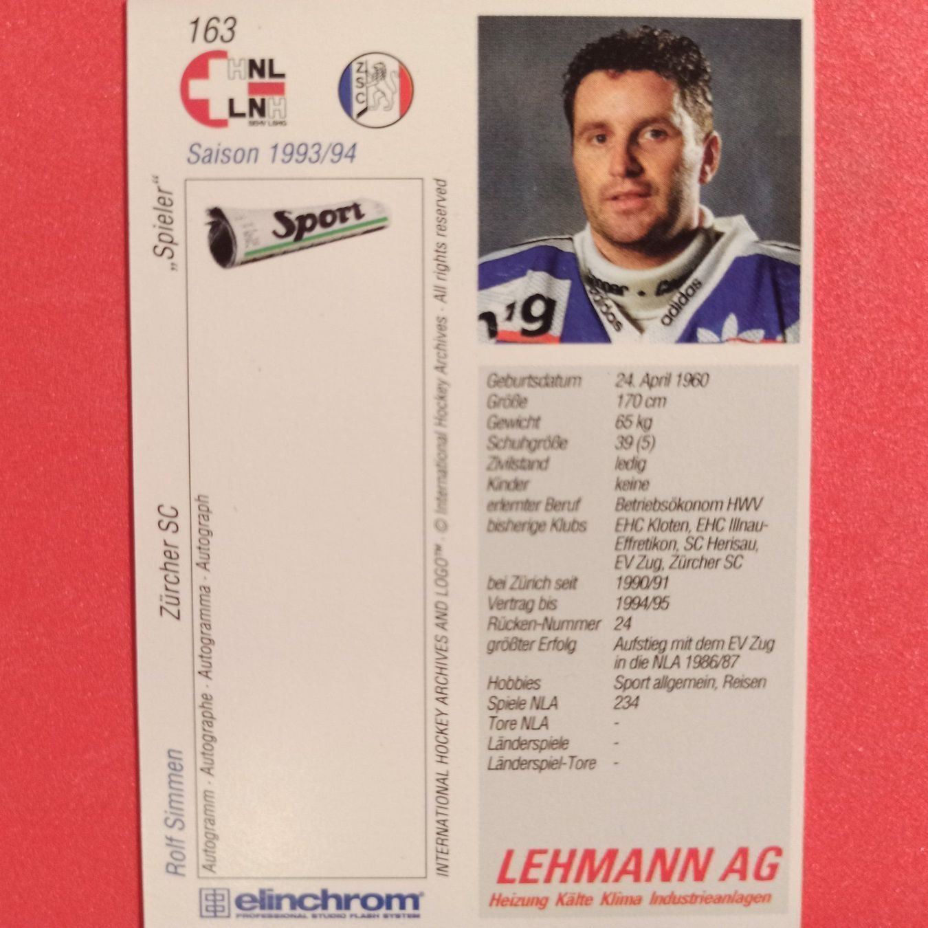 Carte collezionabili: Rolf Simmen - ZSC - 1993/94 – Usato da Dübendorf venduto da kb86_MOVIE 1