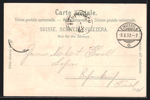 Cartoline postali: Litho Einsiedeln, Marienbrunnen, Chor de – Usato da Berlin venduto da bartko-reher 1