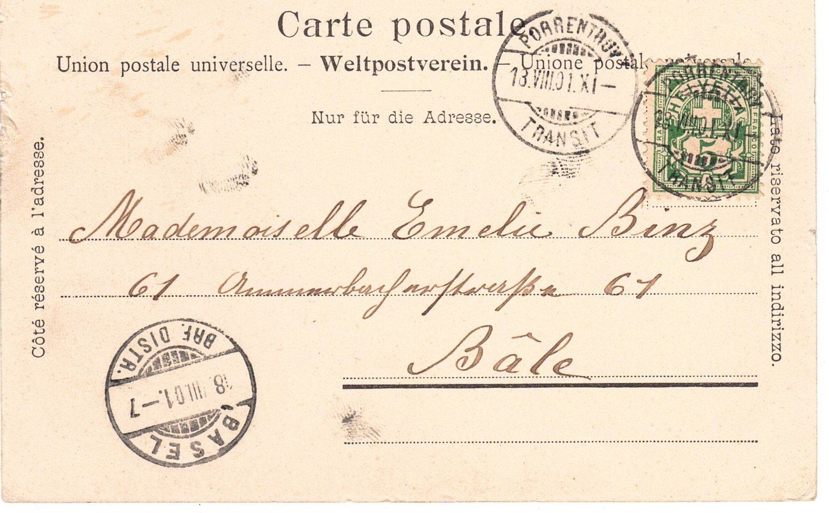 Cartoline postali: 1901 Porrentruy – Usato da Kreuzlingen venduto da Koi4 1