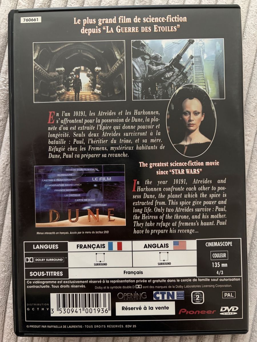 Tutti i DVDs: DVD : Dune (1984 - Fr. / Angl.) – Usato da Yverdon-les-Bains venduto da Chewbacca67 1