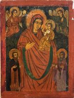 Icona antica Madonna col Bambino, arte sacra XIX sec