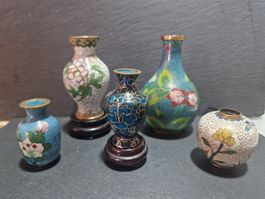 5er Set Vintage Cloisonné Miniaturvasen