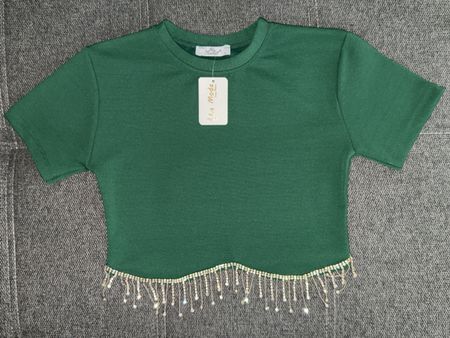 Damen T-shirt Grün mit Pailletten Neu Grösse L
