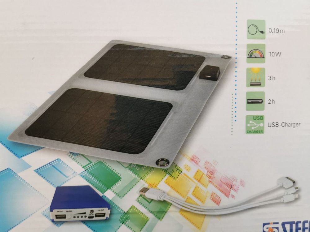 Dispositivi a energia solare: NEUES Solarpanel 10W 11200 mA m. Powerbank – Nuovo e nell'imballaggio originale da Gebenstorf venduto da monschala