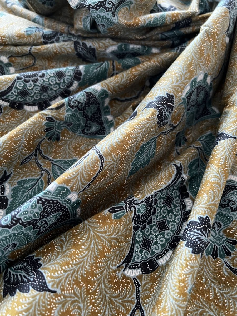 Tessuti: Eleganter Batik-Stoff, Baumwolle, dekorative Fächerblätter – Nuovo e nell'imballaggio originale da Moehlin venduto da Balirain 4