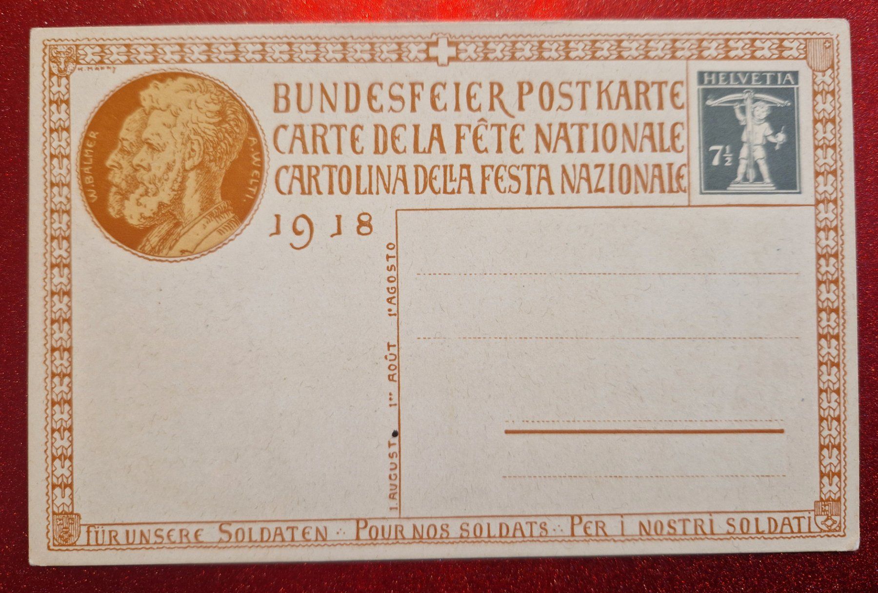 Ansichtskarten: Bundesfeier Postkarte 1918 - Top! – Neu (gemäss Beschreibung) aus Melchnau von Fishel 1