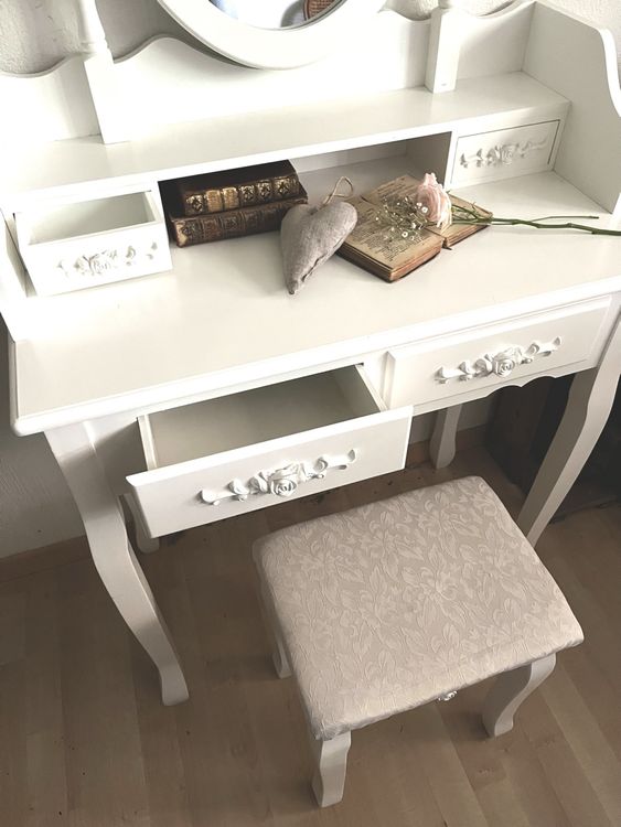 Coiffeuses: Schminktisch mit Hocker, weiss, Vintage Stil, Top! – D'occasion à Hochfelden par Michou7 2