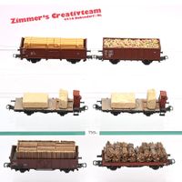 6 versch. Güterwagen, liebevoll individuell beladen, H0, WS