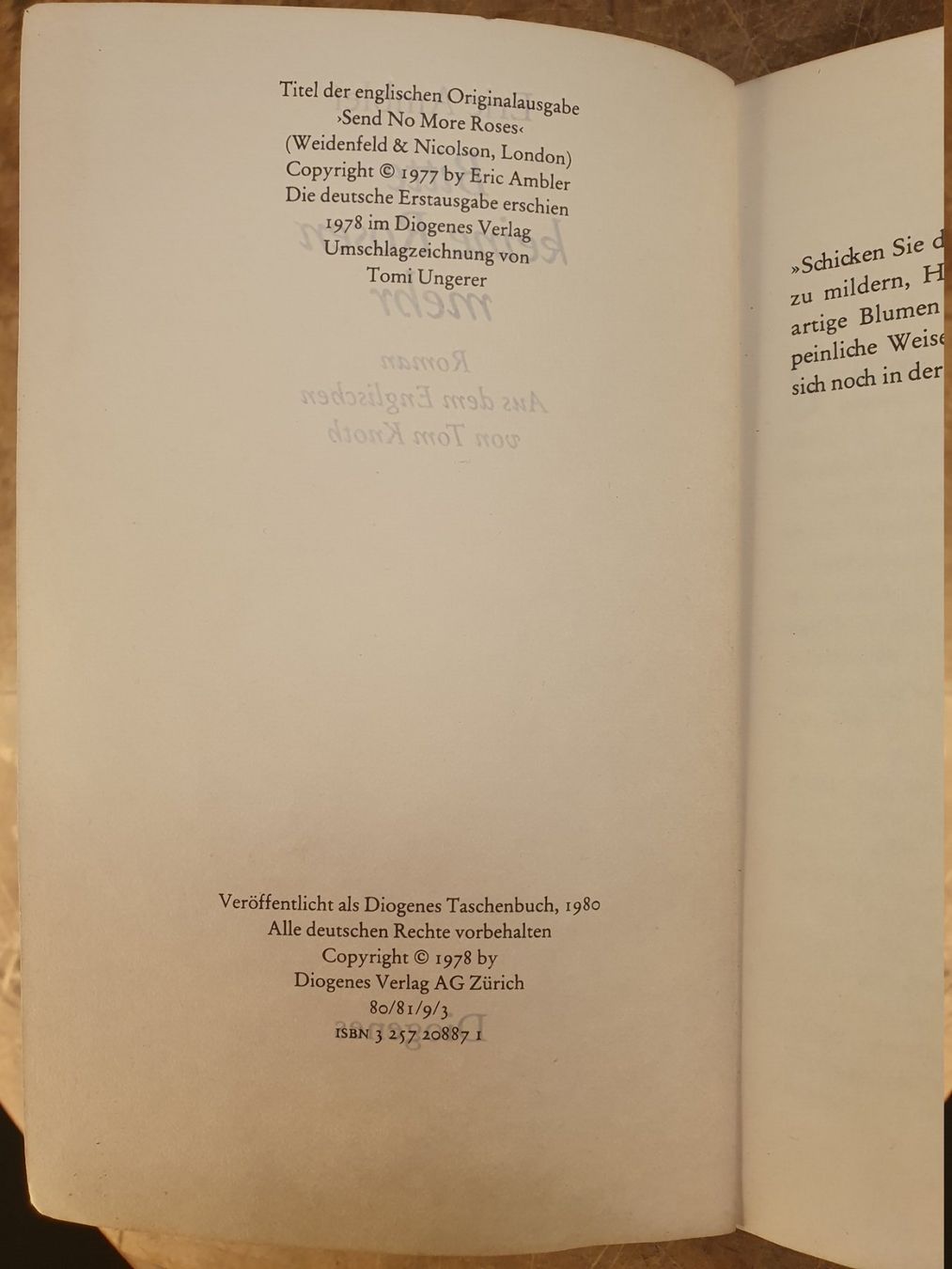 Libri: Bitte keine Rosen mehr - Eric Ambler – Usato da Zürich venduto da loosebone 2
