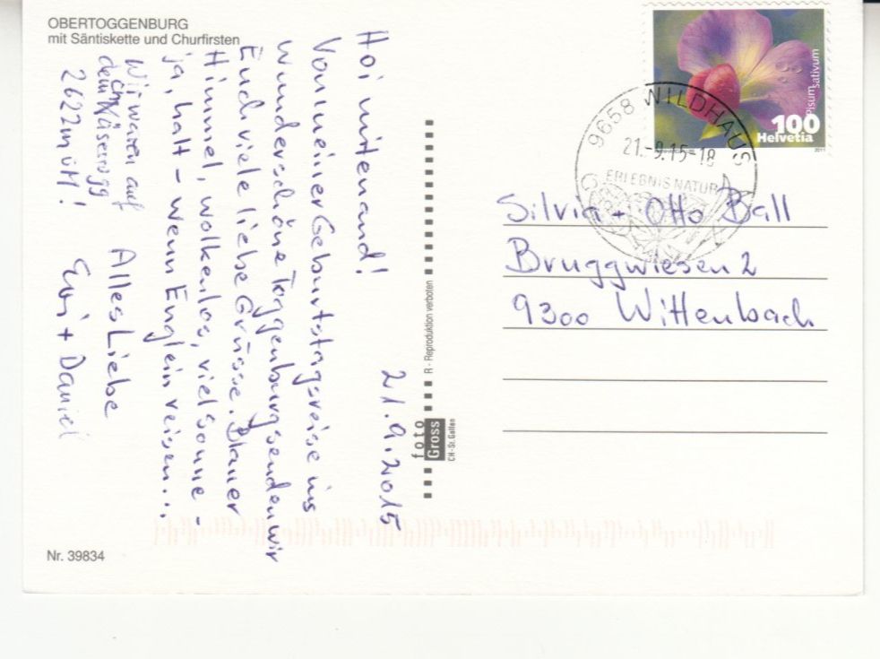 Cartoline postali: Obertoggenburg 2015 – Usato da Bürglen TG venduto da StampGraf 1