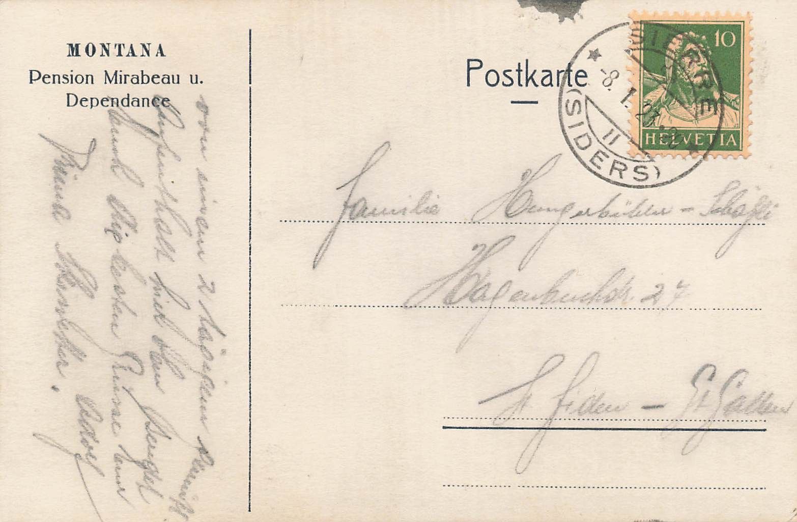Ansichtskarten: Montana pension Mirabeau – Gebraucht aus Biasca von Blenio71 1