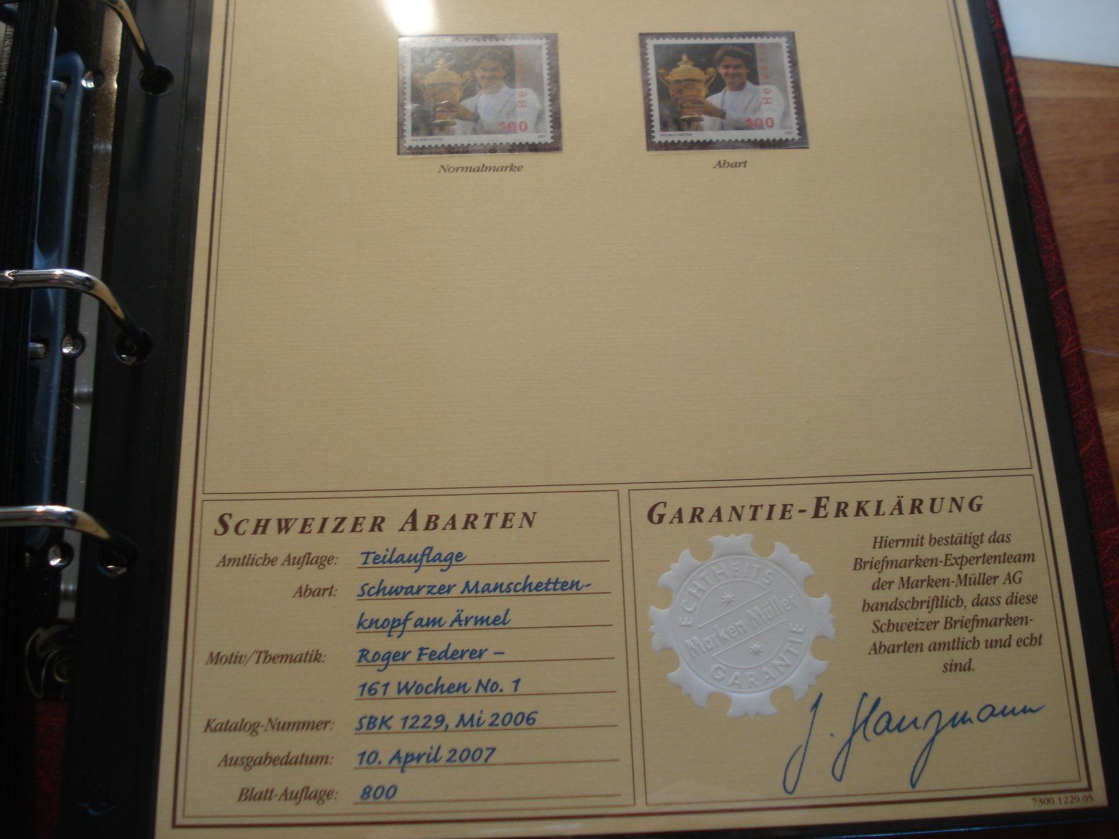 Tous les timbres: Abart "Roger Federer" 2007, **, Schwarzer Manschettenknopf – D'occasion à Niederwil AG par morostahu