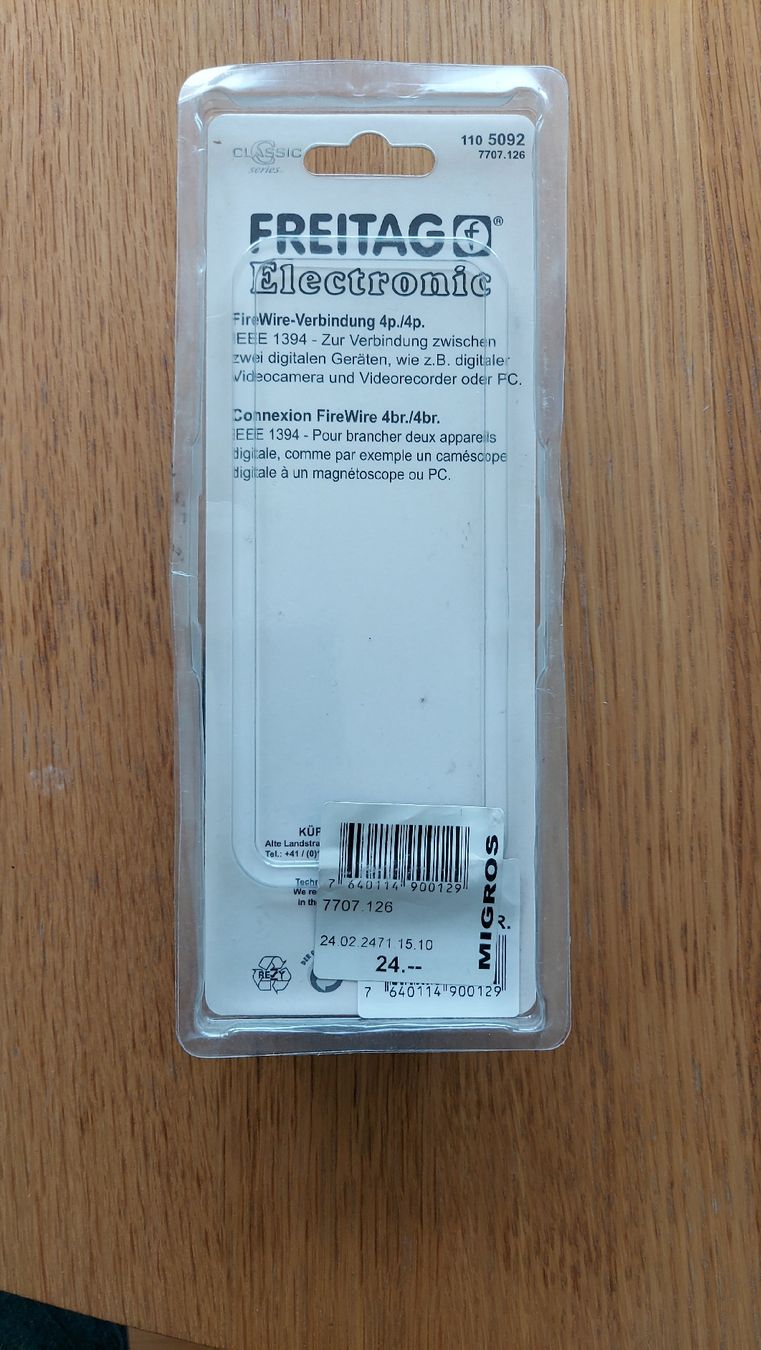 Kabel: Câble FireWire Freitag Audio 4br./4br. 2m - Neuf – Neu und originalverpackt aus Matran von Swiss_Stuff_Store 1