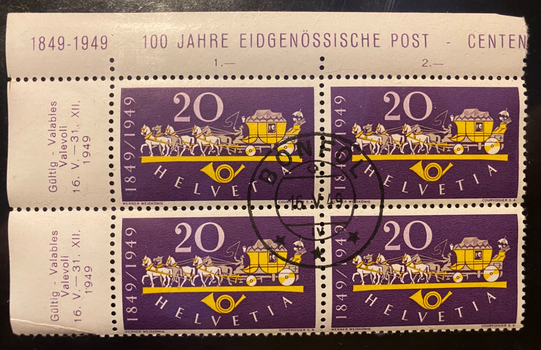 Alle Briefmarken: 1949 Serie VB ET "Bonfol" 100 J. eidg. Post + 75 J. Weltpost – Neu (gemäss Beschreibung) aus Schnottwil von Chasarmar 2
