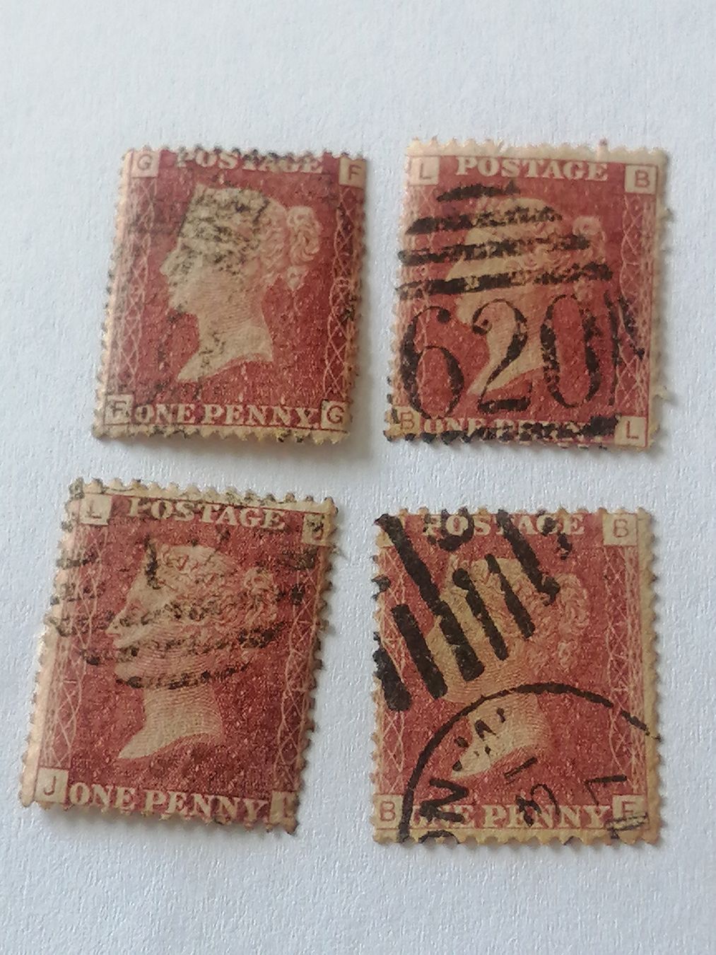 Alle Briefmarken: 4mal One Penny Reds 1864 bis 1881  – Gebraucht aus Happerswil von tschergi