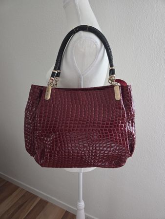 Handtasche Kroko-Optik dunkelrot mit Henkeln NEU