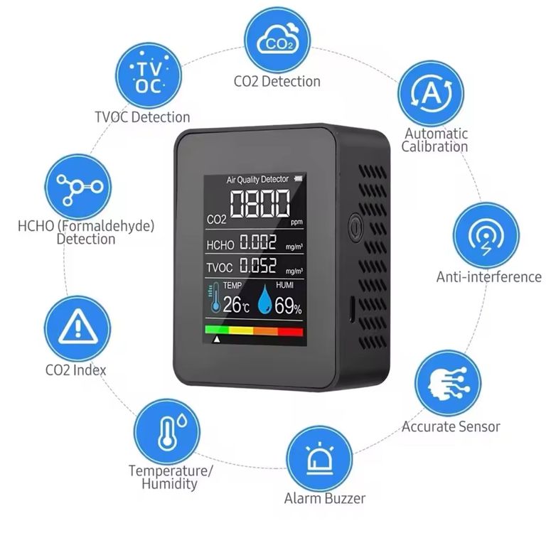 Brandson - CO2 Melder WiFi - Messgerät WLAN Luftqualitätsprüfer