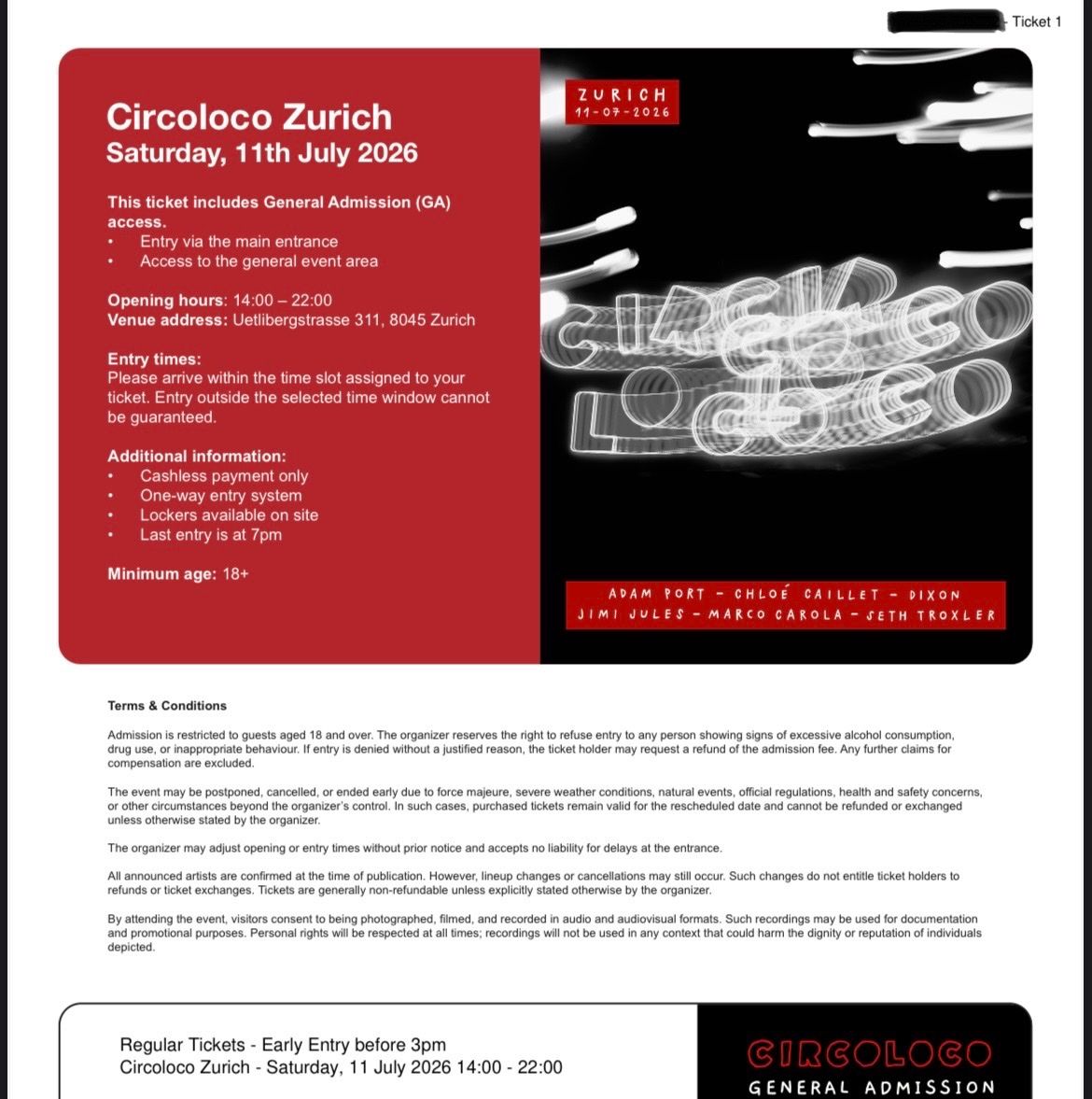 Biglietti: Circoloco Zürich Ticket 11.07.2026 (Entry before 3pm) – Nuovo e nell'imballaggio originale da St. Gallen venduto da kyle.huber 1