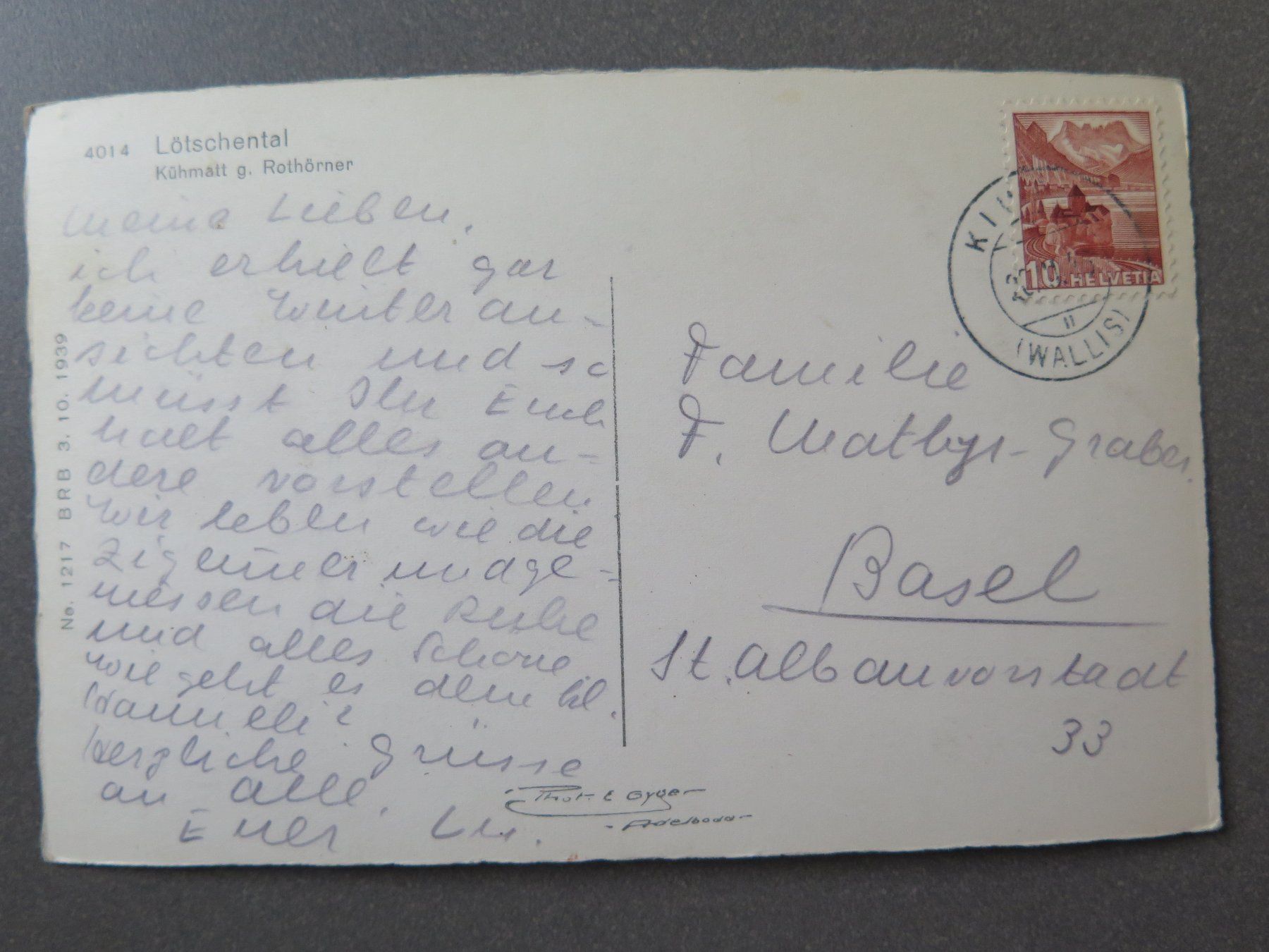 Cartoline postali: LÖTSCHENTAL - KÜHMATT G. ROTHÖRNER – Usato da Wittenbach venduto da lipasal 1