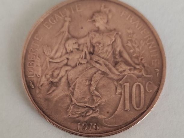 Alle Münzen: 10 centimes françaises type Daniel-Dupuis 1916 – Gebraucht aus Couvet von lulul