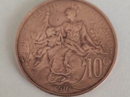 10 centimes françaises type Daniel-Dupuis 1916