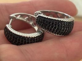 Luxus Elegante Creolen Ohrstecker Schwarz Silberfarben