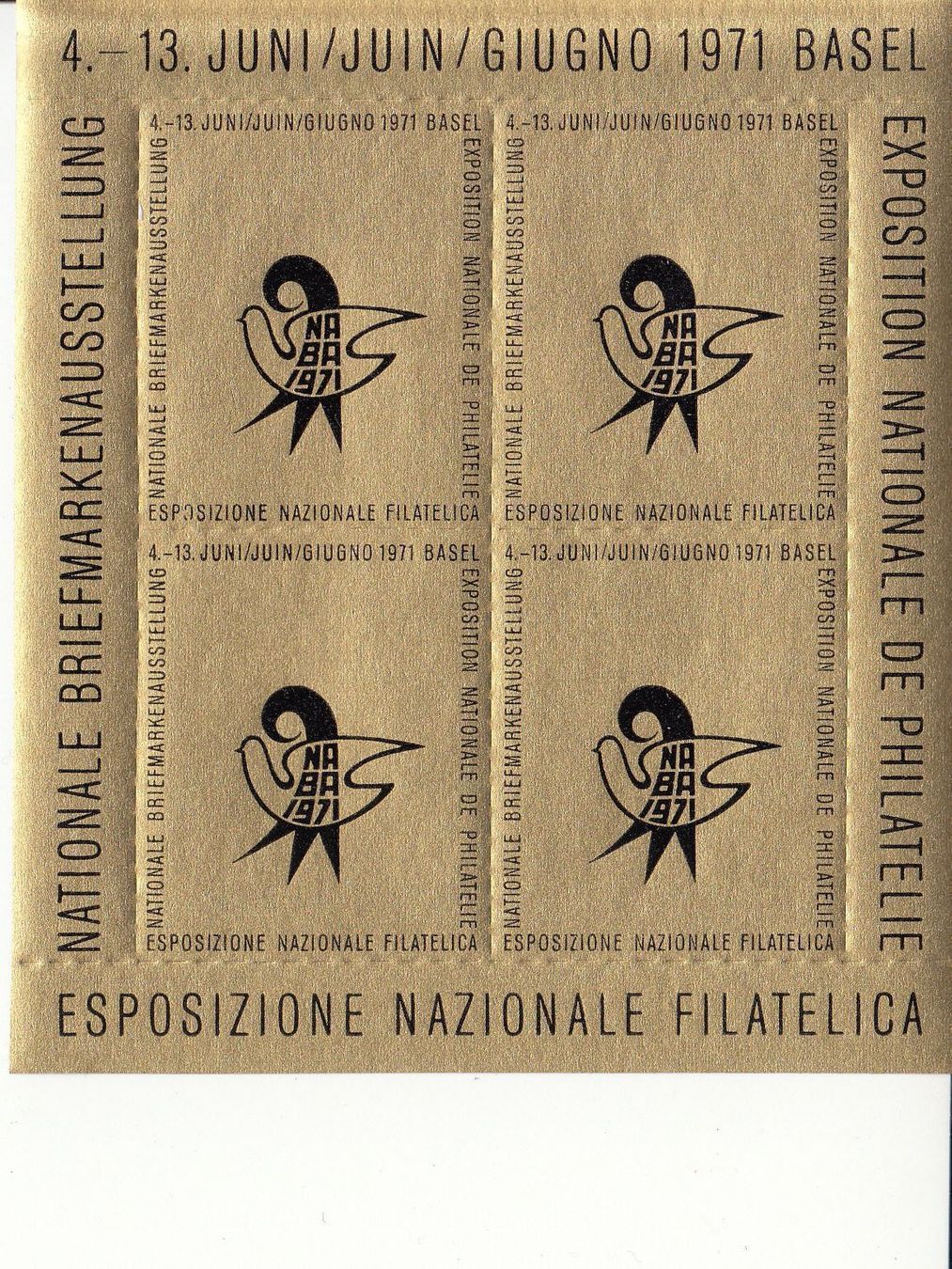 Tutti i francobolli: Vignette Naba Basel 1971 4er-Bögli – Usato da Bürglen TG venduto da StampGraf