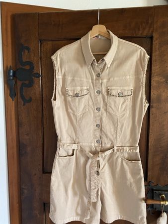 Sommerlicher Jeans Jumpsuit, beige, Gr. M, Top Zustand