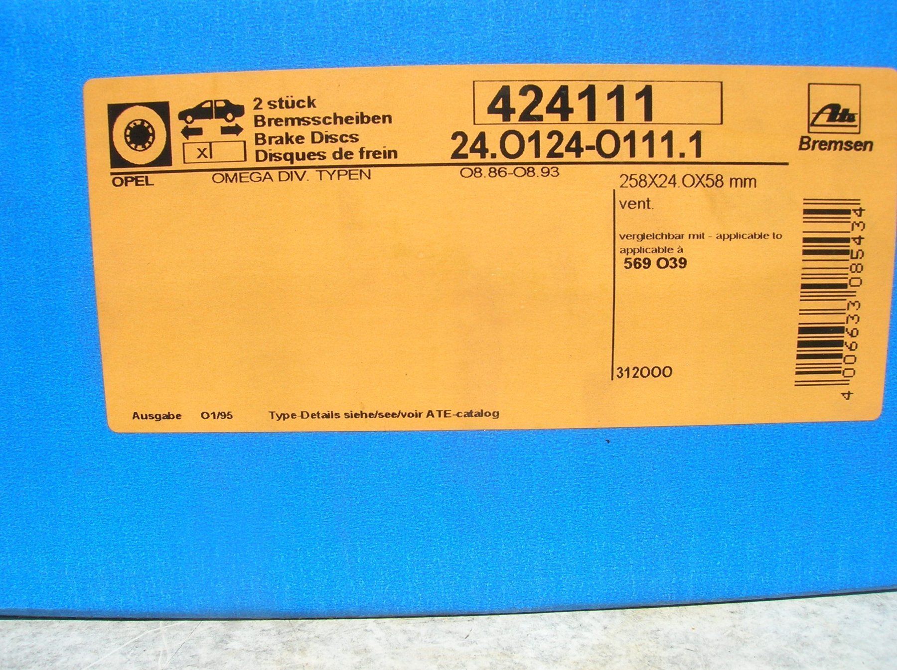 Opel Tutti pezzi di ricambio auto: Bremsscheiben ATE zu Opel Omega – Nuovo e nell'imballaggio originale da Wiesendangen venduto da Transit175 4