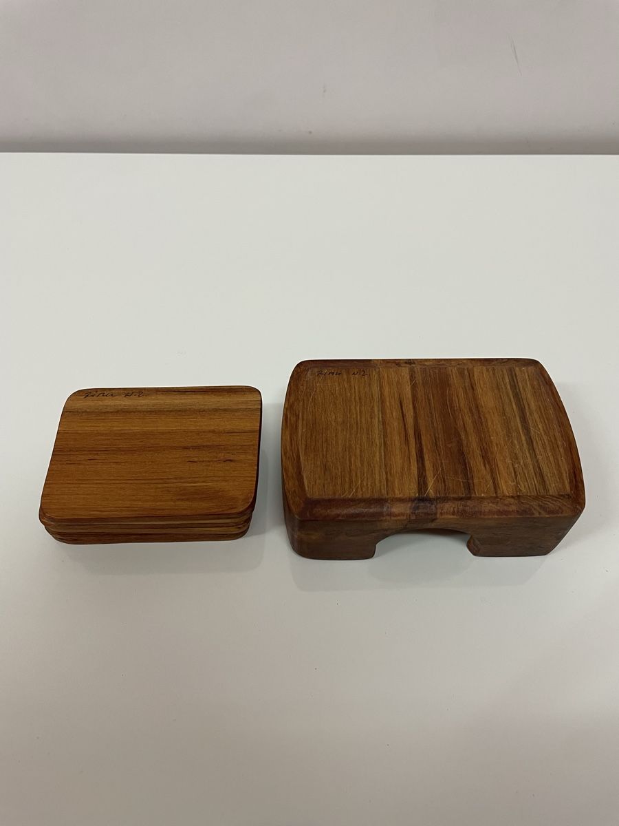 Untersetzer: Vintage Holz Untersetzer Set mit Ständer Glasuntersetzer – Gebraucht aus Zürich von Vintagewiesel 7