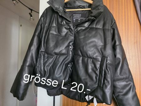Damen Kunstleder Pufferjacke schwarz Grösse L