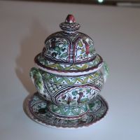 Töpfchen, Topf mit Deckel & Unterteller - Handarbeit midcent