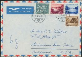 1956 - Pro Patria - Brief - BFr - nach USA - Worb BE