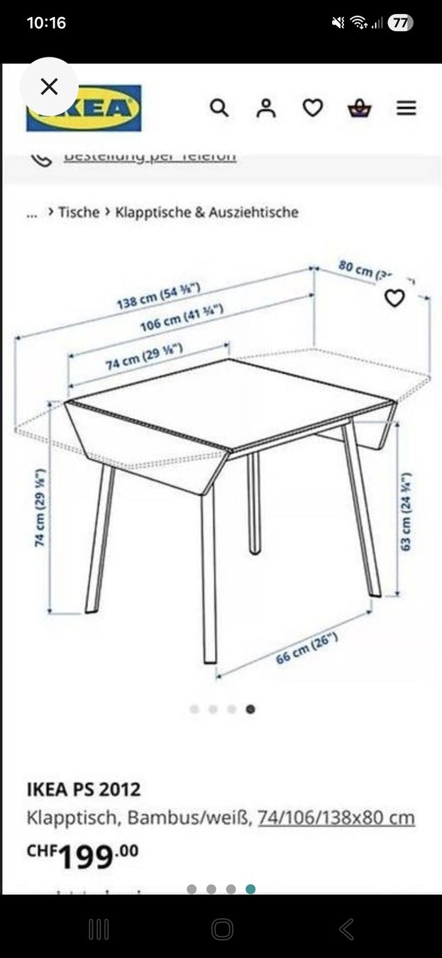 Tavoli: Ikea PS 2012 Klapptisch, Bambus/weiss – Usato da Ebersecken venduto da J_s_i_ 2