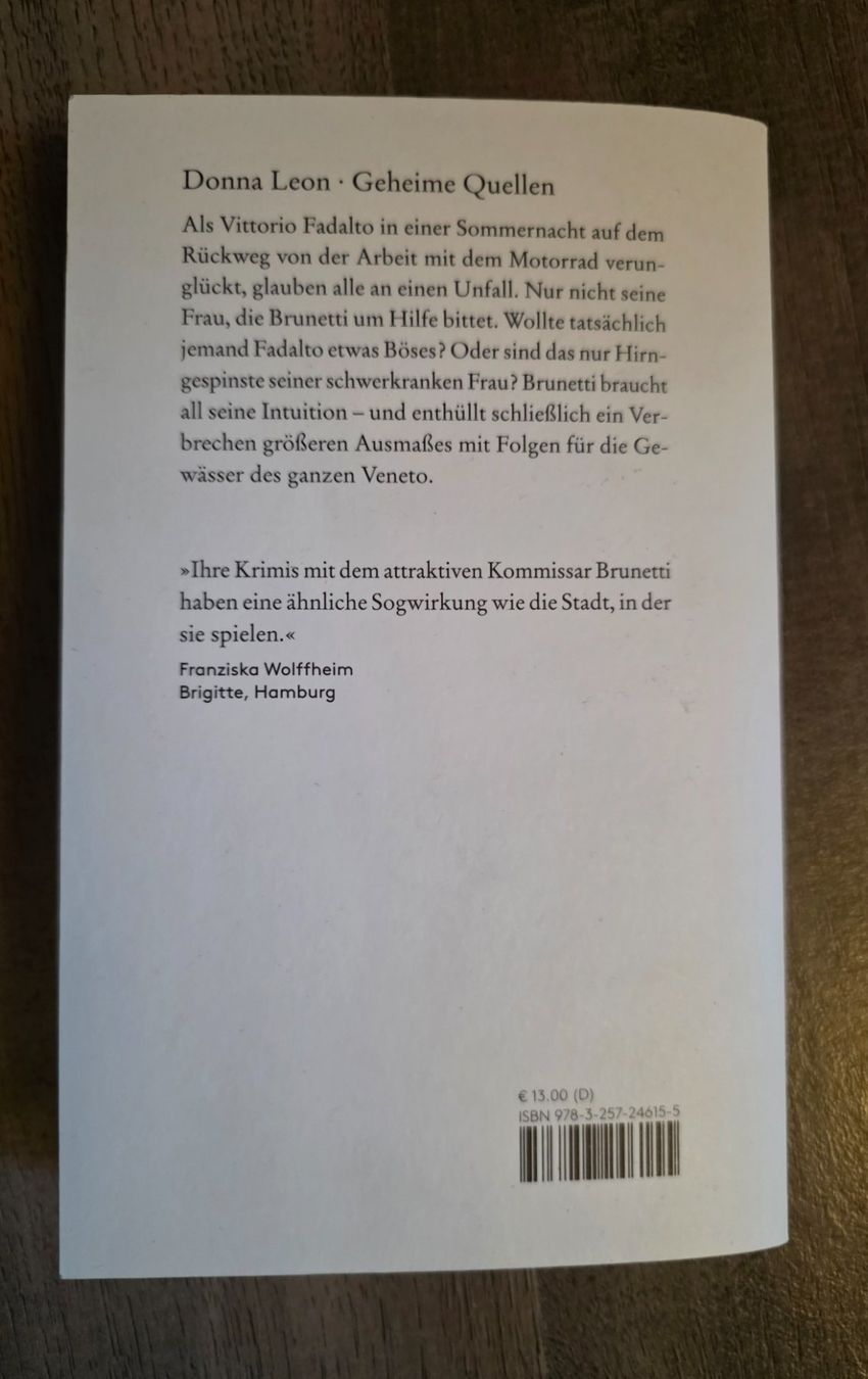 Libri: DONNA LEON "GEHEIME QUELLEN" TASCHENBUCH – Usato da Engelberg venduto da Rotti13 1