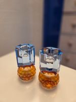 2er Set Kristall-Kerzenständer, blau-orange