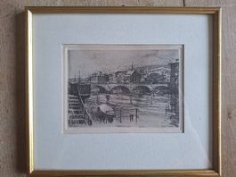 Original-Radierung "Rathausquai Zürich"  Hans Lau  gerahmt