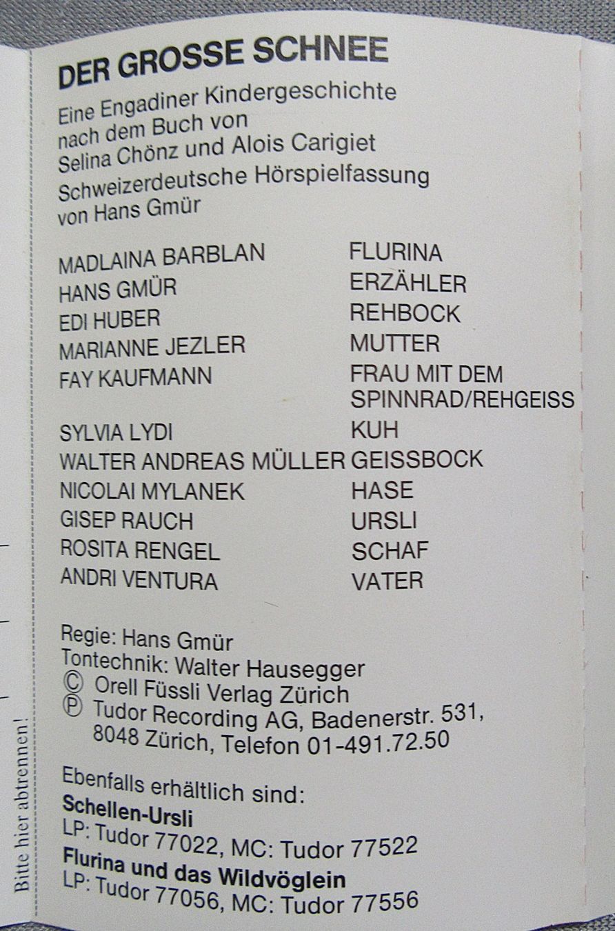 Musicassette: Kassette - Der grosse Schnee - Engadiner Kindergeschichten – Usato da Auenstein venduto da Padabimbim 1