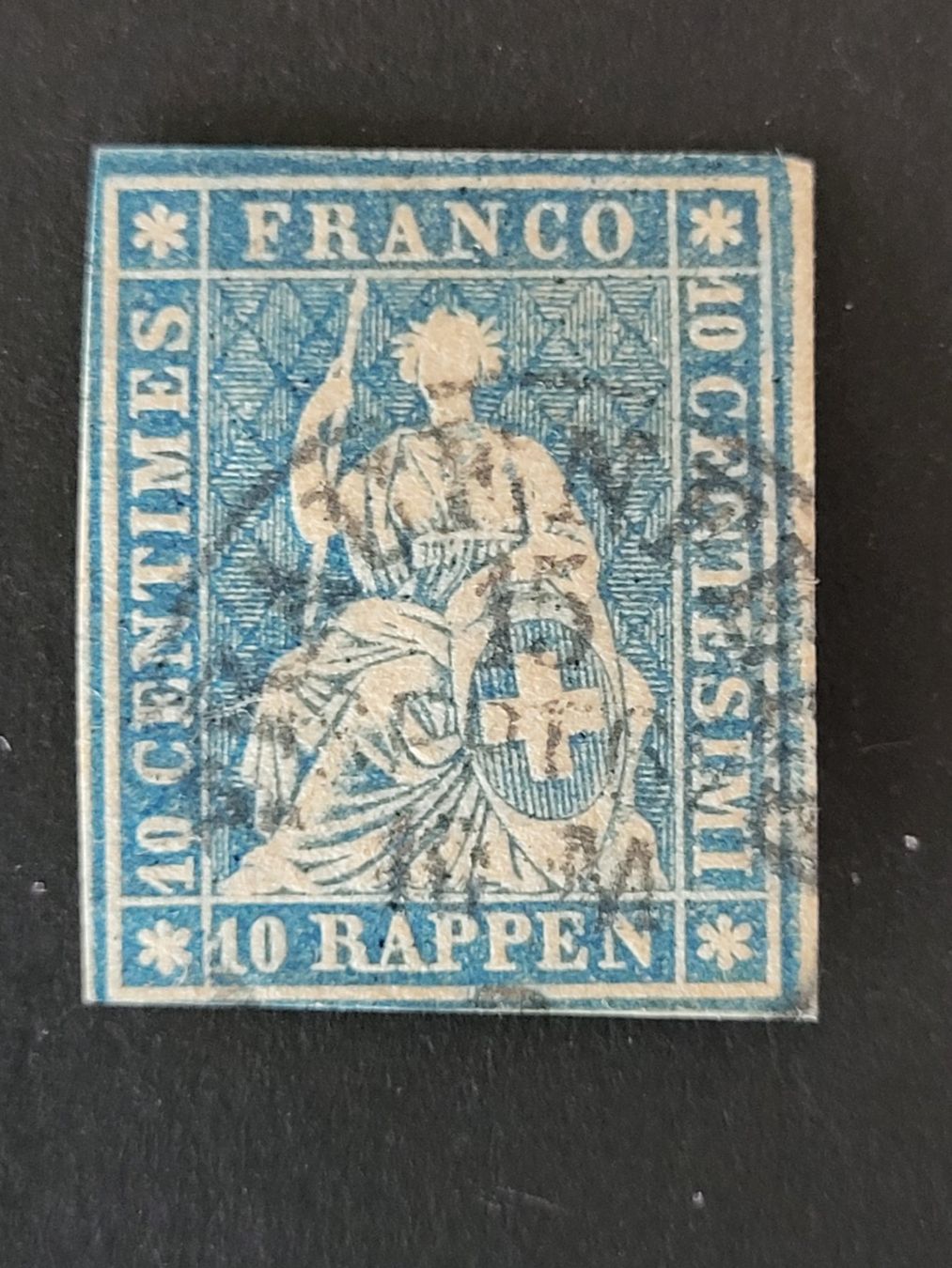 Alle Briefmarken: Ab 1850, 10 Rappen Strubel blau – Gebraucht aus stäfa von brandy66