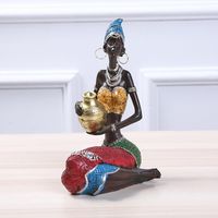 Skulptur Statue der afrikanischen Frau sitzend mit Vase