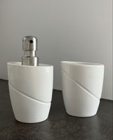 Badset (Seifenspender & Becher), Keramik - wie neu