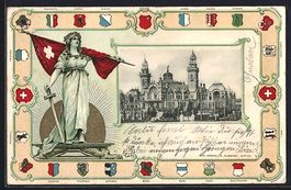 Litho Zürich, Tonhalle, Helvetia mit Fl