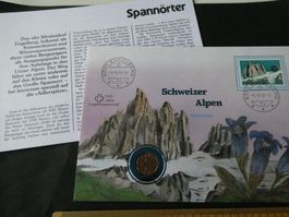 Schweiz 1986, 1 Rappen unzirkuliert - Münzbrief Spannörter