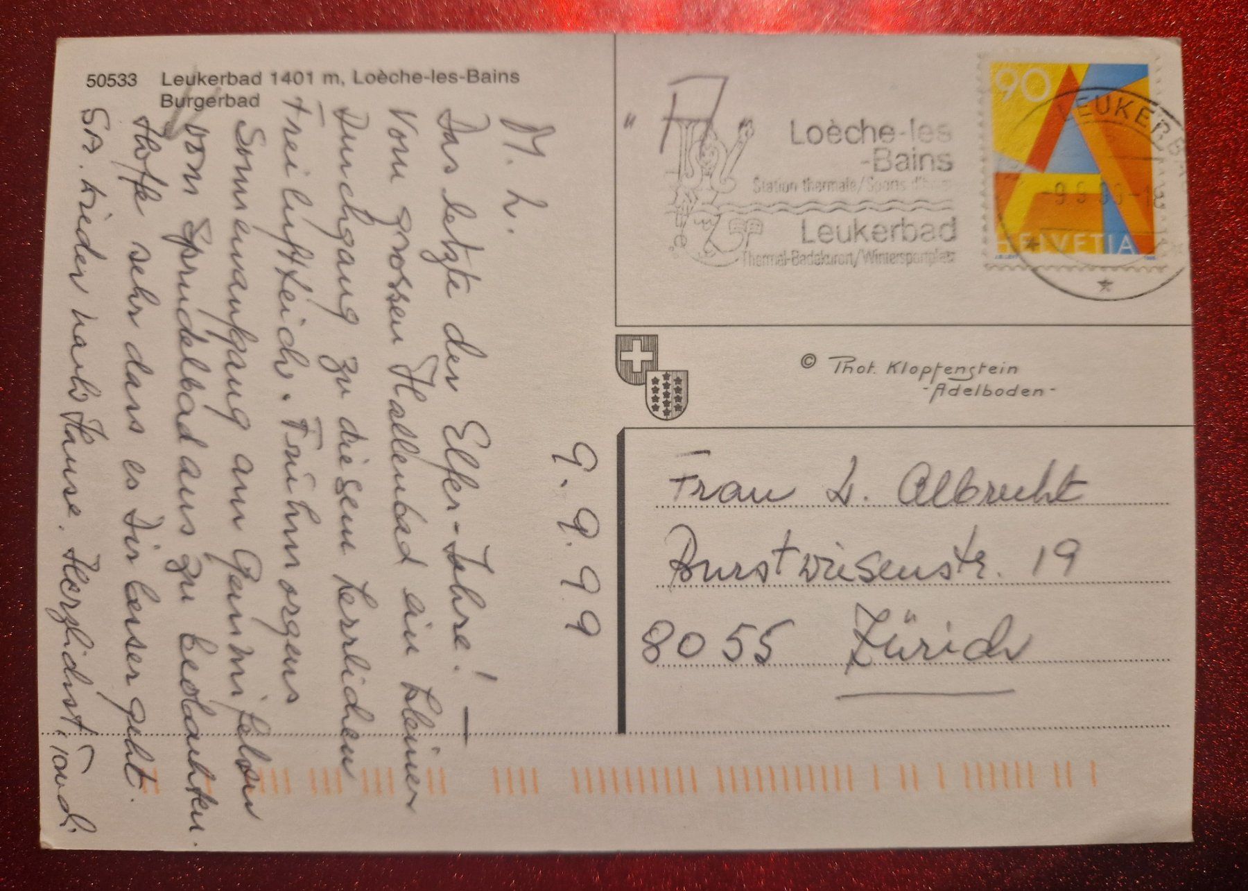 Cartoline postali: Leukerbad Burgerbad 1999 – Usato da Melchnau venduto da Fishel 1