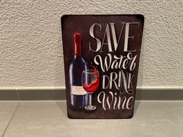 Blechschild Flasche und Glas auf Schwarz ! NEU !