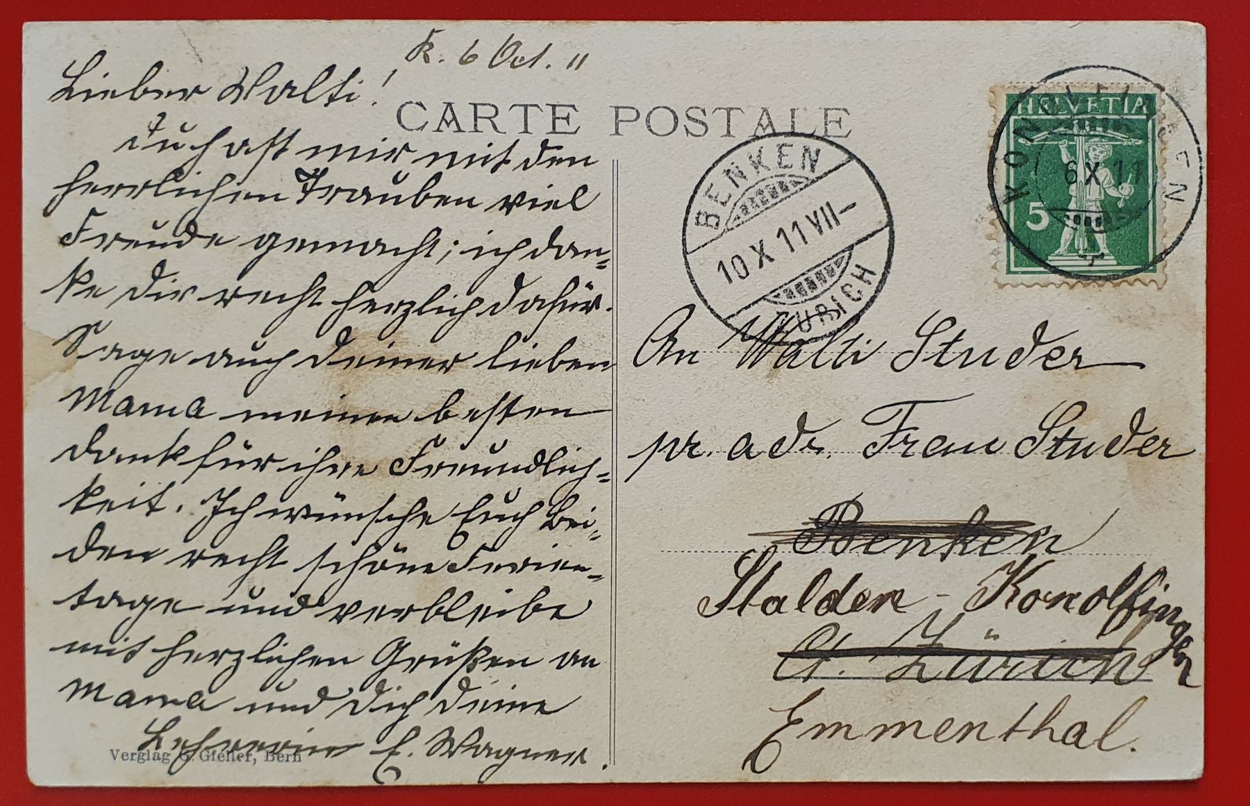 Cartoline postali: Gruss aus Konolfingen 1911 – Usato da Kreuzlingen venduto da Rschweiz1 1