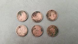 6x 1 Pfennig Muenzen, Jahrgang 1950, Deutschland