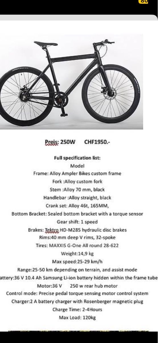 Biciclette: Ampler Bikes E-Bike custom frame 250W – Usato da Winterthur venduto da clubo 1