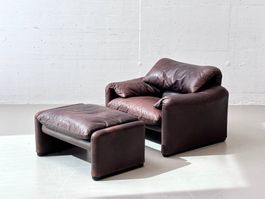Ledersessel mit Ottoman von Vico Magistretti für Cassina, 70